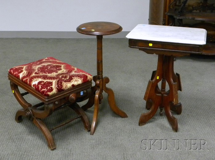 Appraisal: Victorian Marble-top Walnut Stand Upholstered Adjustable Organ Stool and Wooden