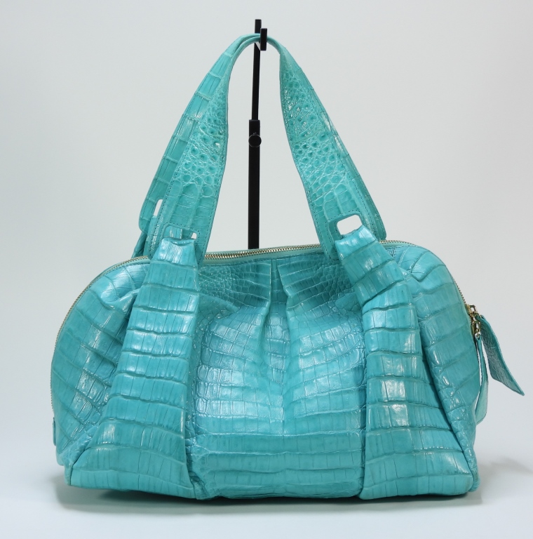 Appraisal: NANCY GONZALEZ LIGHT BLUE CROCODILE LEATHER BAG Light blue crocodile