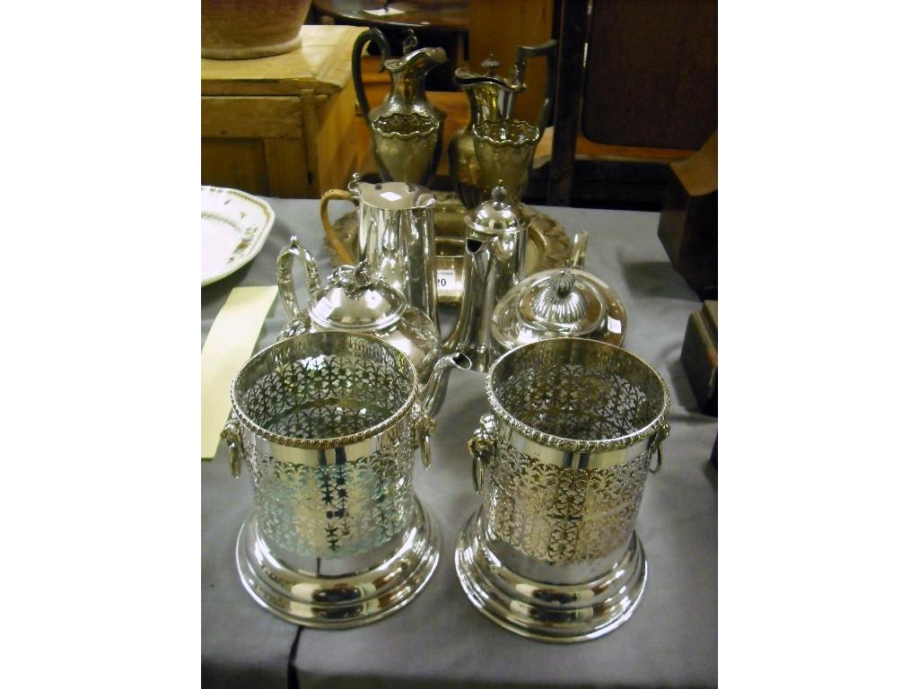 Appraisal: Pair of silver plated Georgian style wine coolers the gadrooned