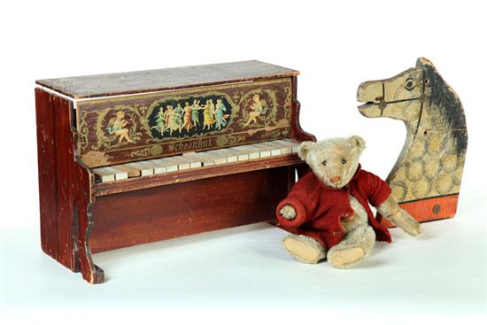 Appraisal: THREE TOYS American late th-early th century Gold mohair teddy