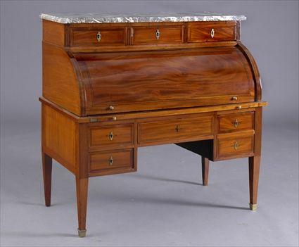 Appraisal: DIRECTOIRE LINE-INLAID MAHOGANY BUREAU A CYLINDRE WITH MARBLE TOP With