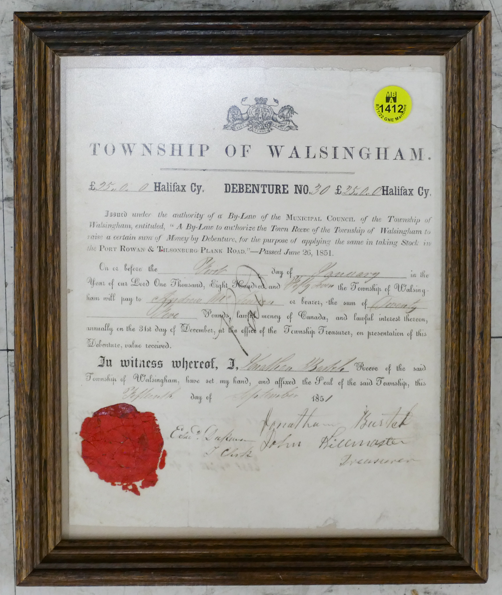 Appraisal: English Walsingham Document Framed ''x ''