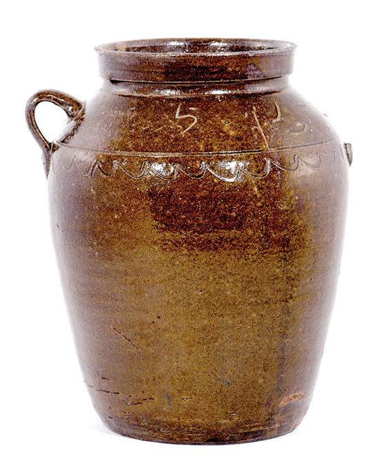 Appraisal: Southern stoneware storage jar Western North Carolina circa alkaline glazed