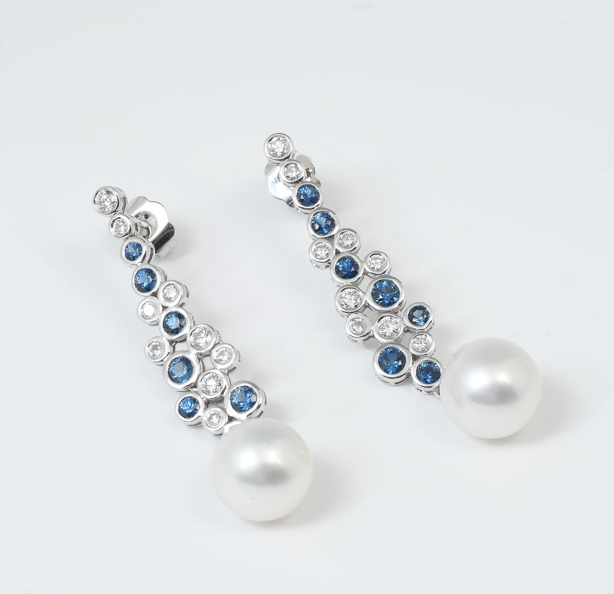 Appraisal: K SOUTH SEA PEARL SAPPHIRE DIAMOND EARRINGS K white gold