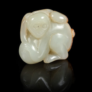 Appraisal: A Celadon and Russet Jade Figure of a Monkey TH