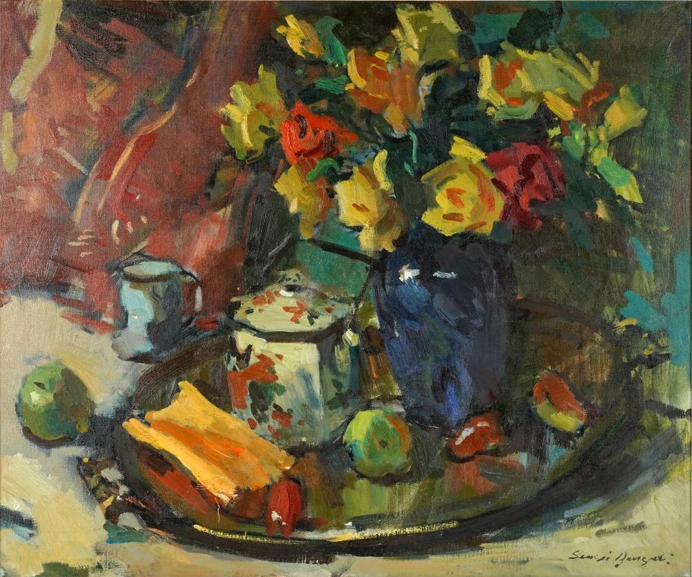 Appraisal: SERGEI BONGART - STILL LIFE WITH BLUE VASEoil on canvas