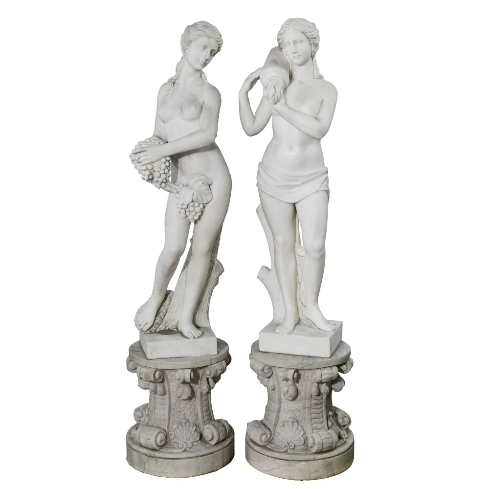 Appraisal: GRECO-ROMAN STYLE MARBLE SCULPTURES white marble including a partially clothed