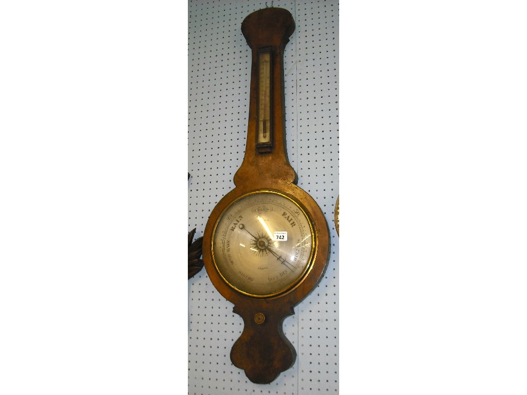 Appraisal: Walnut wheel barometer thermometer the silvered dial signed G H