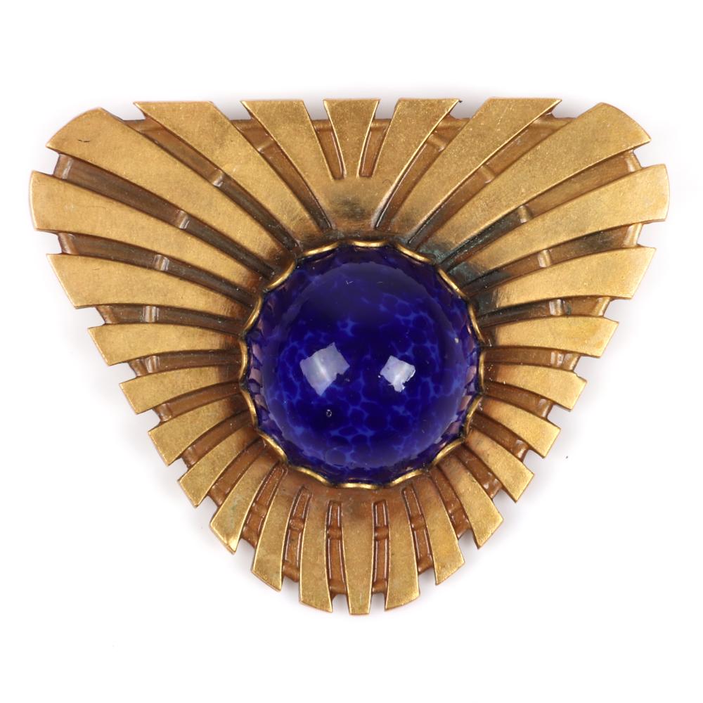 Appraisal: JOSEFF OF HOLLYWOOD DECO TRIANGULAR PIN BROOCH WITH LARGE DOMED