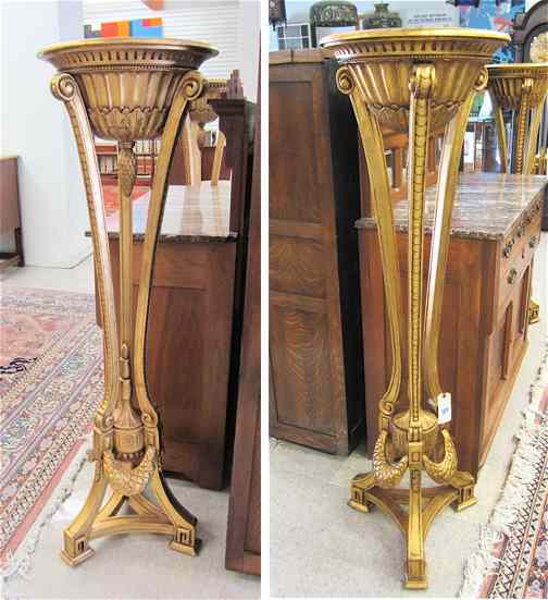 Appraisal: A PAIR OF LOUIS XVI STYLE GILTWOOD TORCHIERE PLANTSTANDS each