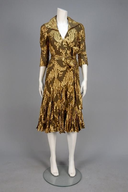 Appraisal: DIANE von FURSTENBERG METALLIC BROCADE WRAP STYLE DRESS Raw umber