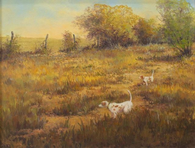 Appraisal: Framed oil on canvas painting Pointers in a Field signed