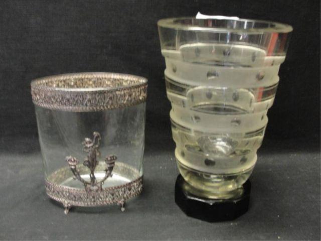 Appraisal: Glass Items DAUM NANCY and Silver Overlay Vase From a