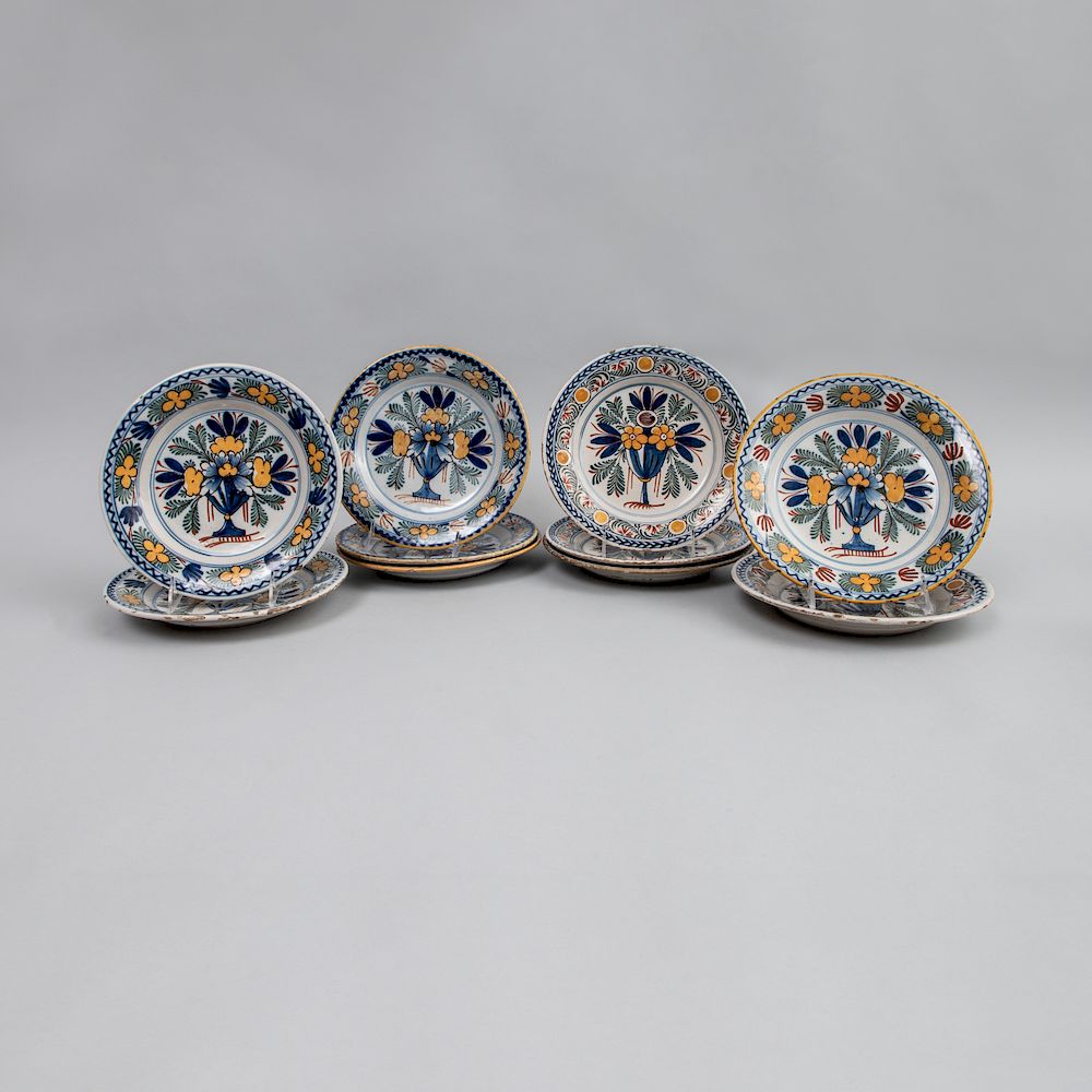 Appraisal: Set of Ten Dutch Polychrome Delft Plates Unmarked six with