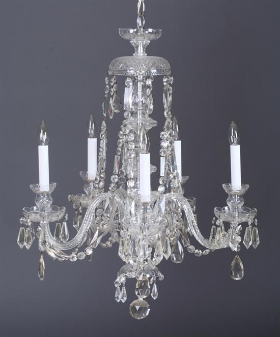 Appraisal: GEORGIAN WATERFORD STYLE FIVE-LIGHT CRYSTAL CHANDELIER th century Czech-Bohemia glass