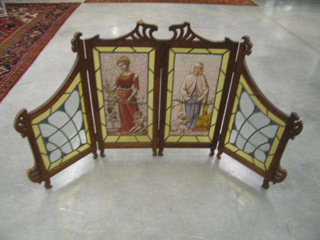 Appraisal: Victorian Stained Leaded Glass Table or Fireplace Screen one panel