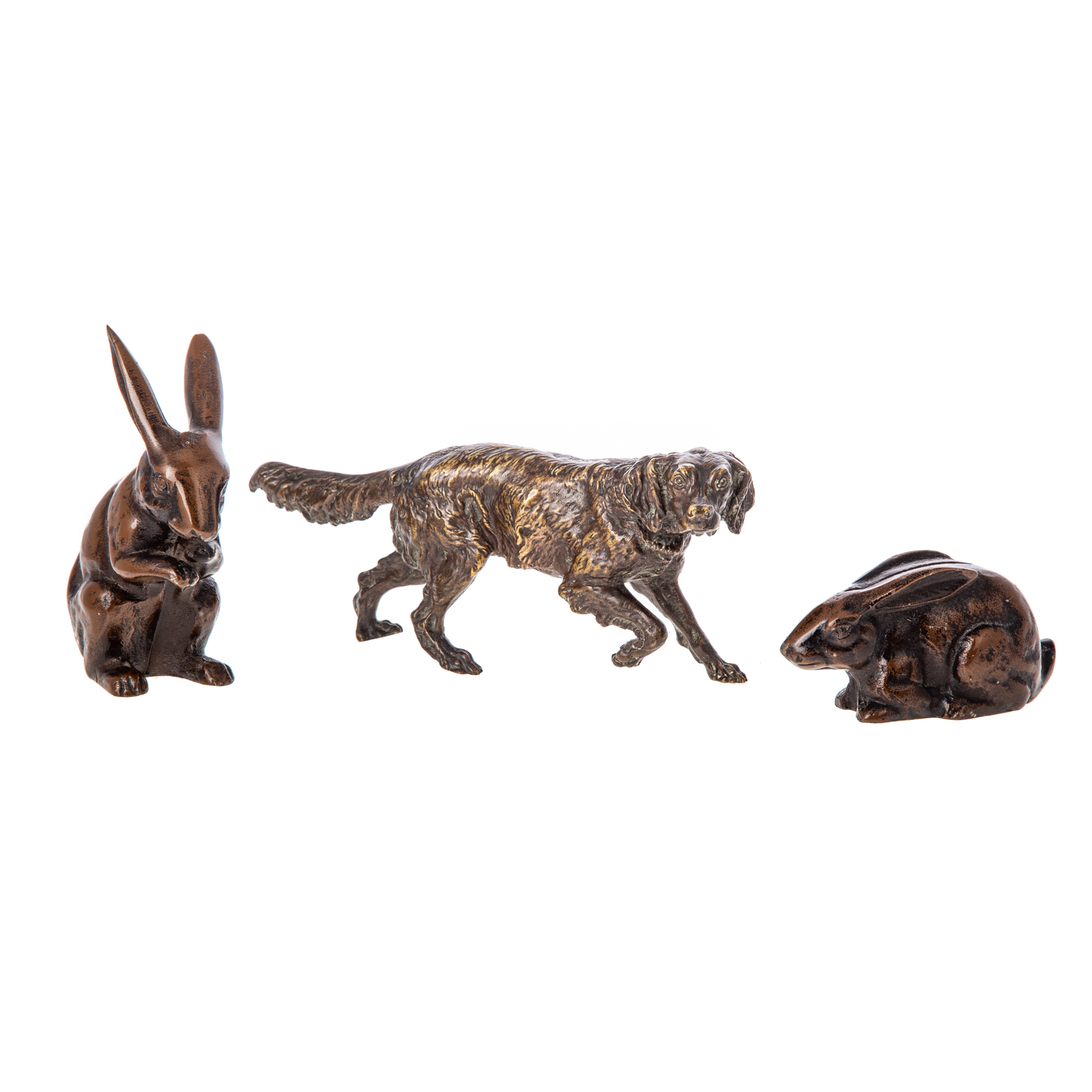 Appraisal: CONTINENTAL BRONZE SETTER TWO RABBITS th century pointing setter dog