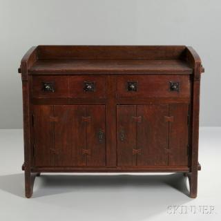 Appraisal: Early Gustav Stickley Sideboard Steamed oak iron Model Eastwood New