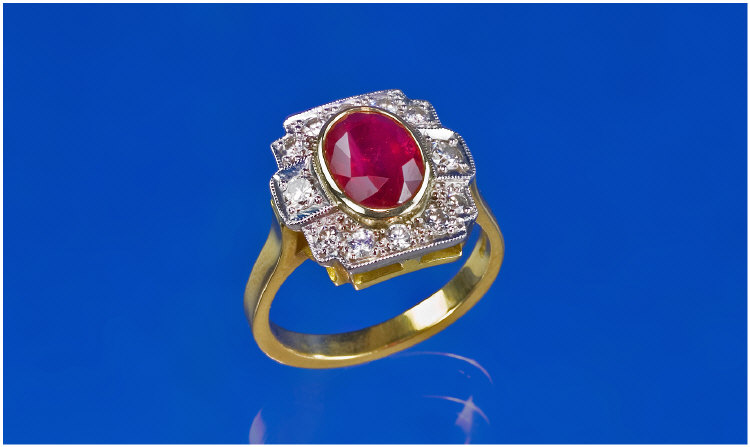 Appraisal: ct Gold Art Nouveau Style Ruby and Diamond Ring centre