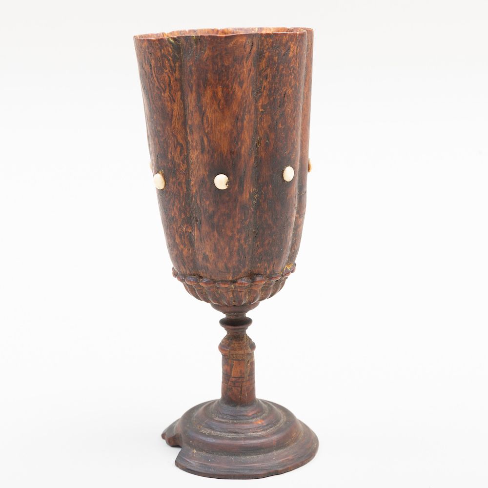 Appraisal: Scandinavian Turned Burlwood and Bone Heptagonal Goblet x in Janson