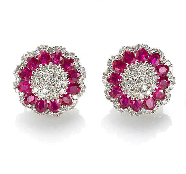 Appraisal: A pair of ruby and diamond earrings estimated total ruby