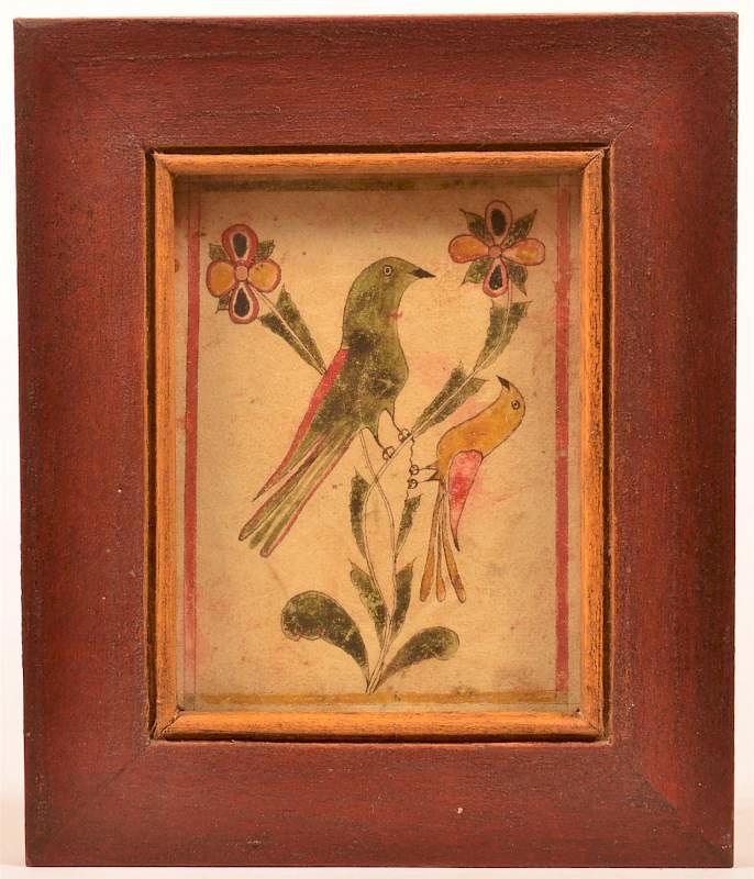 Appraisal: Watercolor Drawing of Birds in Floral Tree Early th Century