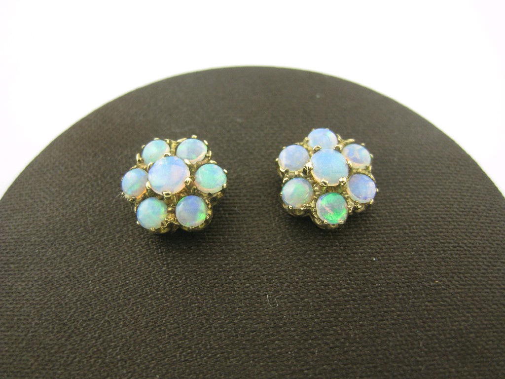 Appraisal: Pair of Opal Ear Studs each claw-set seven cabochons to