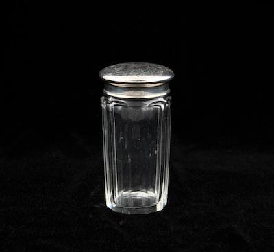 Appraisal: A Glass and Silver Talcum Jar The glass container in