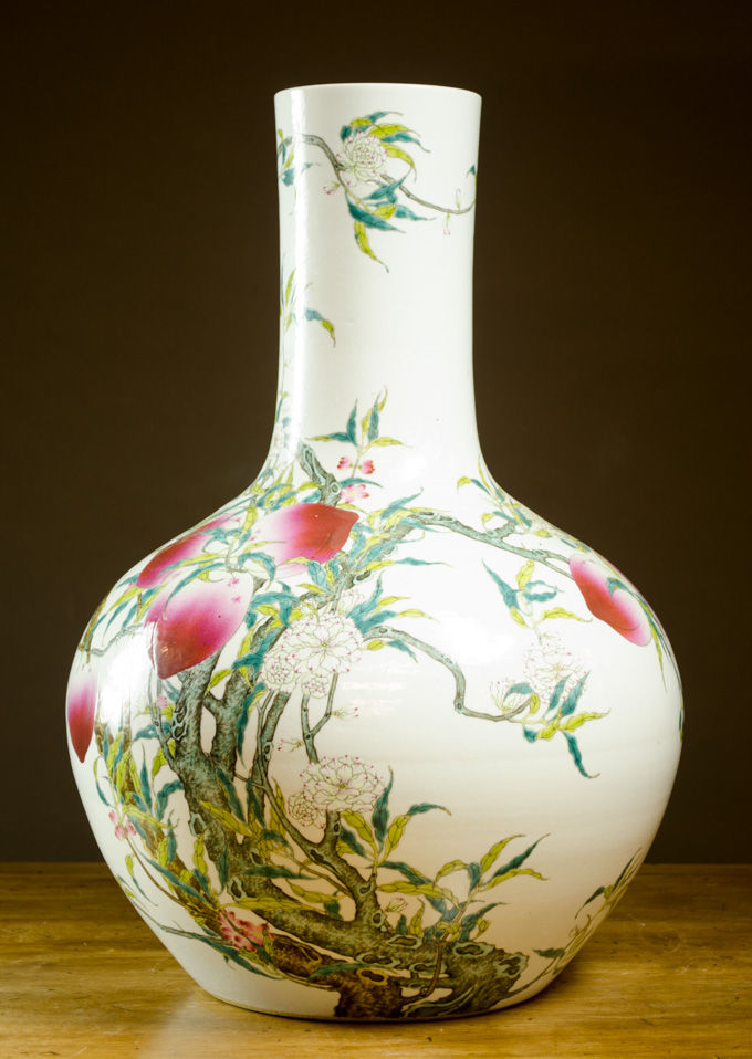 Appraisal: LARGE CHINESE FAMILLE ROSE PORCELAIN 'NINE PEACH' BOTTLE VASE painted