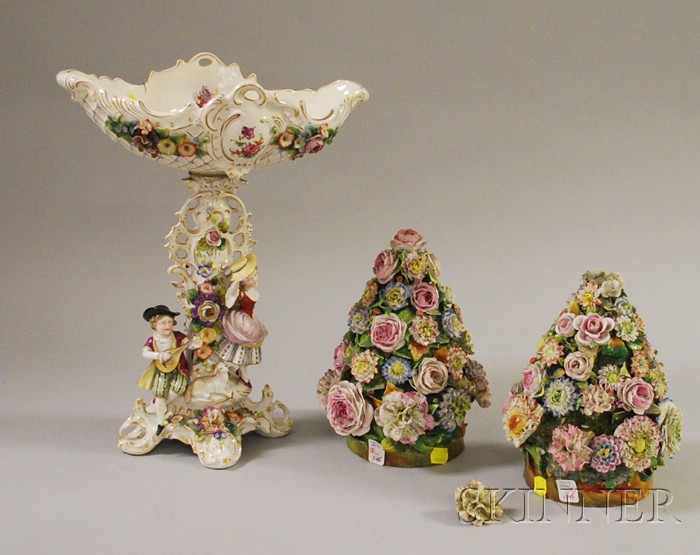 Appraisal: Austrian Hand-painted and Transfer Decorated Porcelain Figural Compote and a