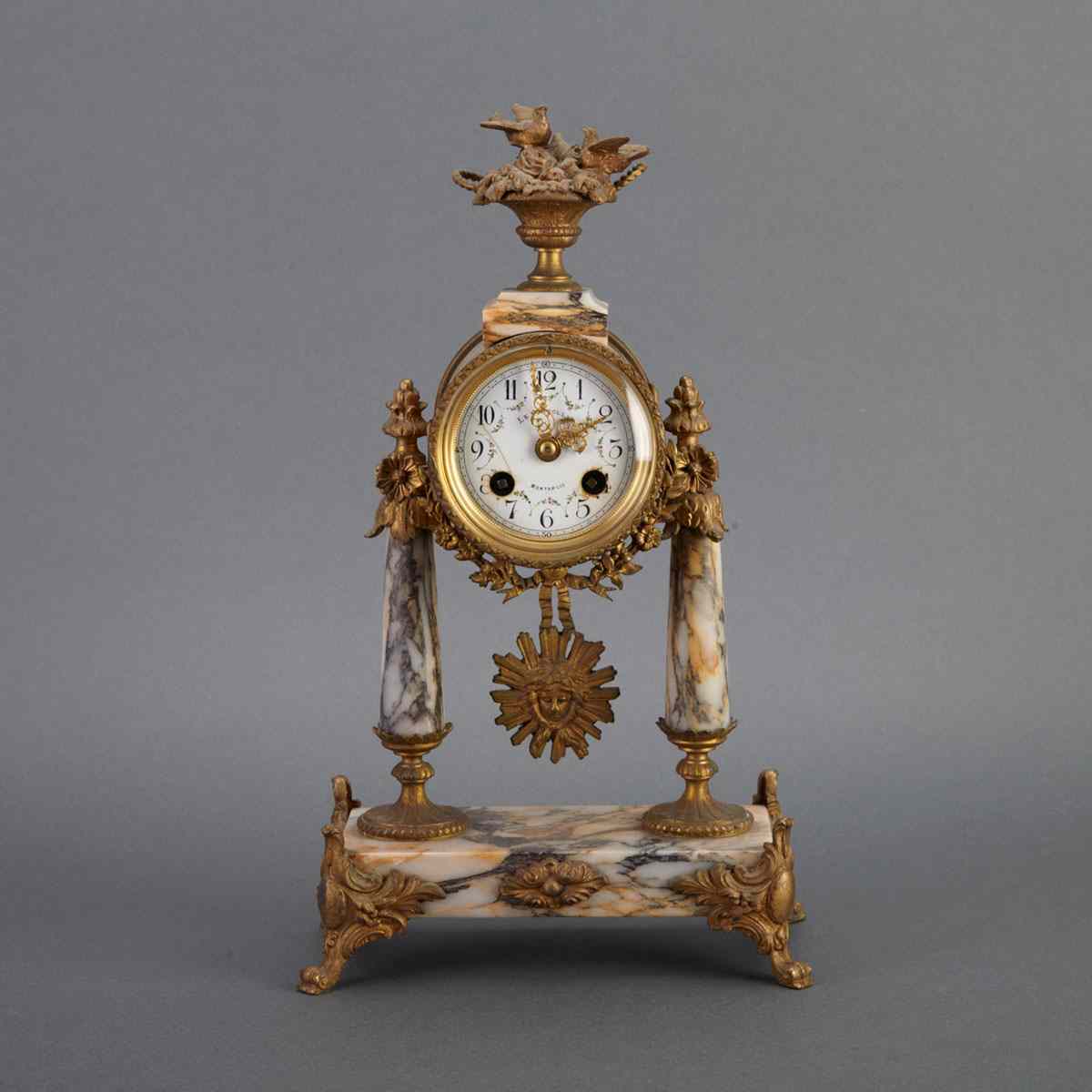 Appraisal: French Marble and Ormolu Mantle Clock th century The inch