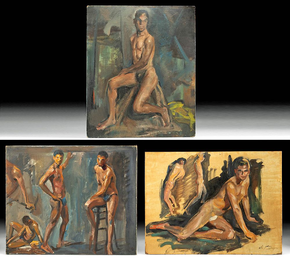 Appraisal: s William Draper Paintings of Male Nudes William Franklin Draper