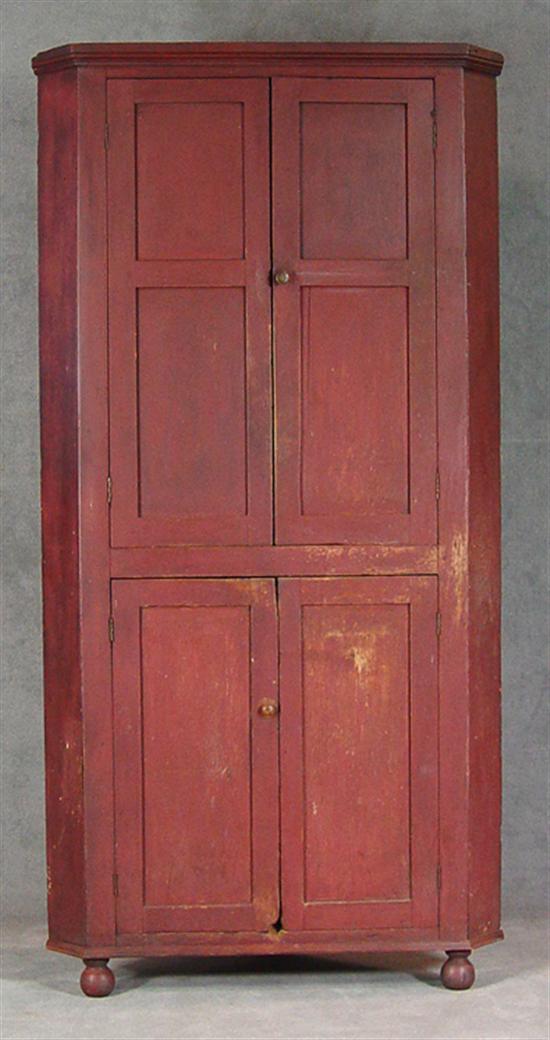 Appraisal: Pennsylvania Corner Cupboard Circa One piece construction Simple molded cornice