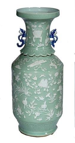 Appraisal: A CHINESE LARGE CELADON VASE all over moulded with vase