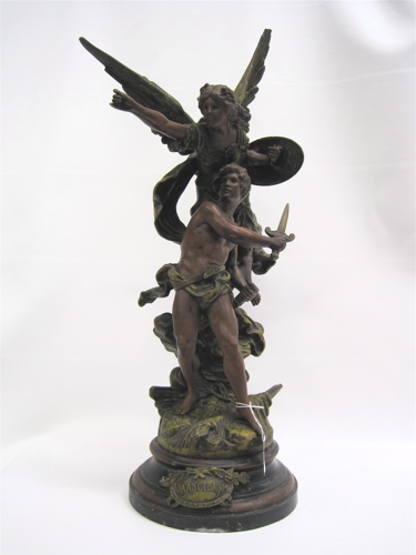 Appraisal: BELGIAN SPELTER FIGURE man in loin cloth wielding a sword