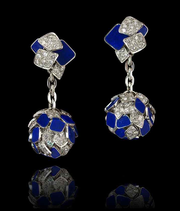 Appraisal: PLATINUM CTW DIAMOND AND LAPIS EARRINGS Out of this world