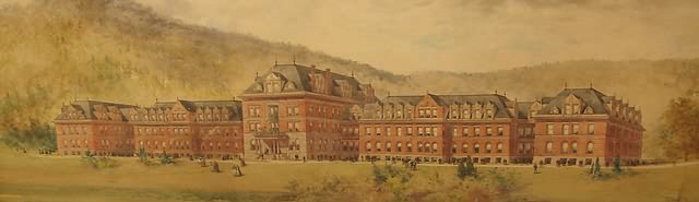 Appraisal: Fine architectural watercolor of large brick institutional building Watercolor on