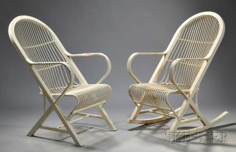 Appraisal: Two White-painted Iron Everlasting Comfort Chairs Trudo Mfg Co Waltham