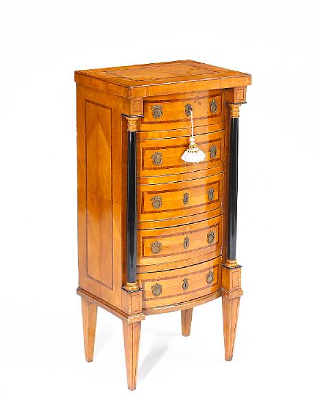 Appraisal: An Italian Neoclassical inlaid and parcel ebonized walnut tall chest