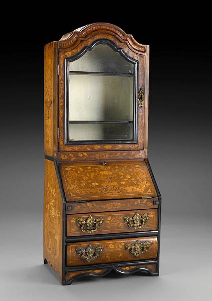 Appraisal: A Dutch marquetry miniature bureau cabinet early th century The