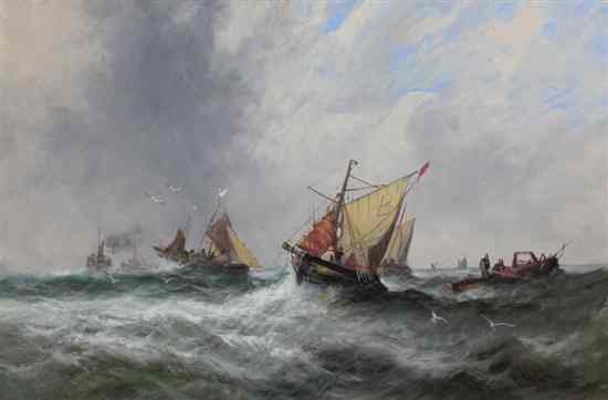 Appraisal: Edwina Lara th C oil on canvas Fishing boats at