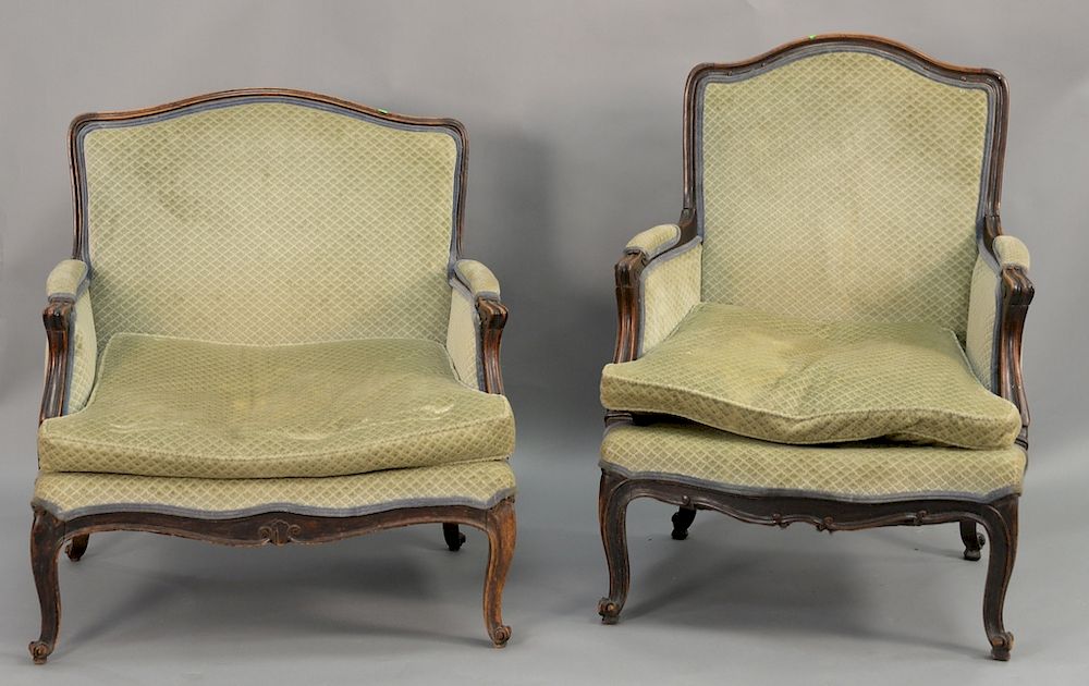 Appraisal: Two near matching Louis XV style armchairs Two near matching