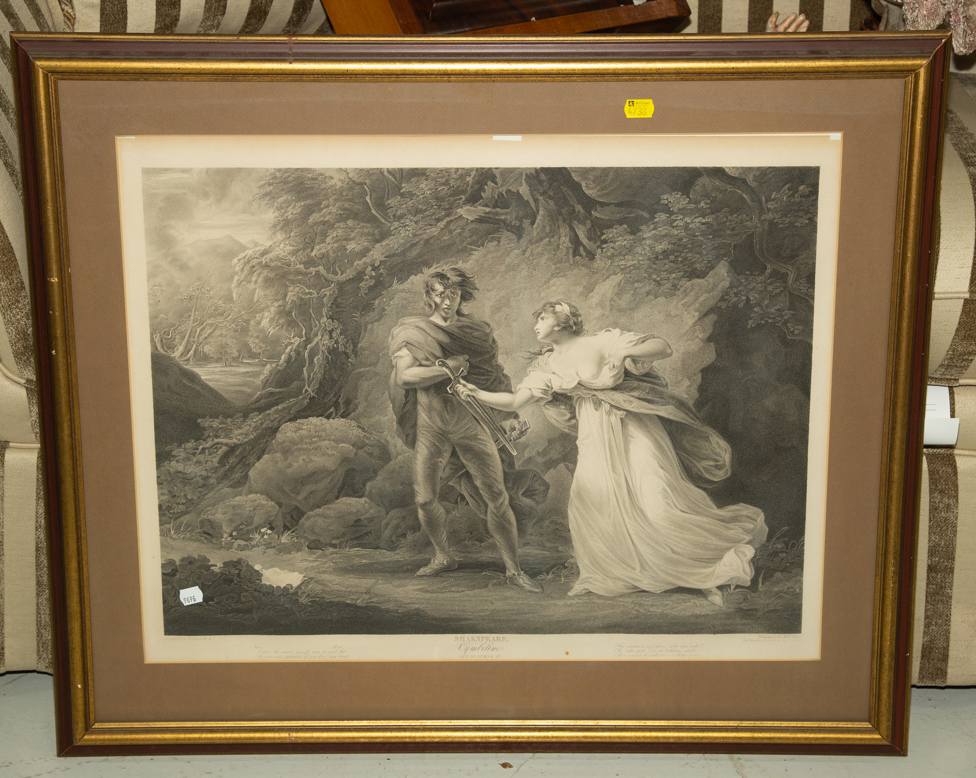 Appraisal: LARGE FRAMED BOYDELL SHAKESPEARE ENGRAVING Portraying a scene from Shakespeare's