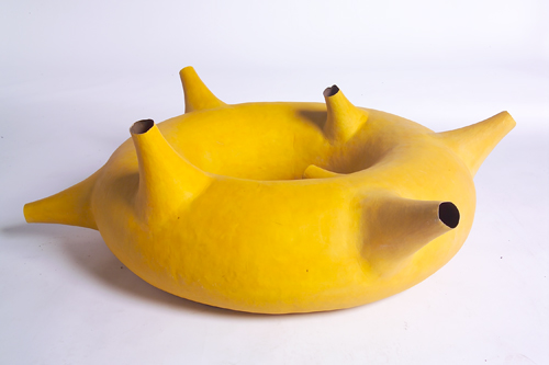 Appraisal: JONATHAN BONNER Copper sculpture Yellow Vessel with multiple protrusions and