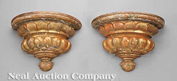 Appraisal: A Pair of French Carved and Gilded Brackets early th