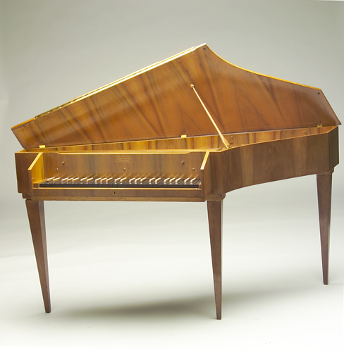 Appraisal: German harpsichord with fruitwood veneer and birds eye maple top