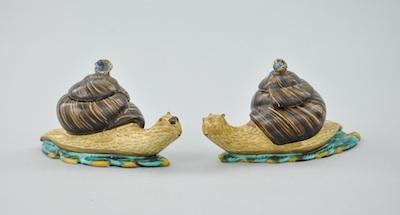 Appraisal: A Pair of Faience Snail Boxes with Lids Each whimsical