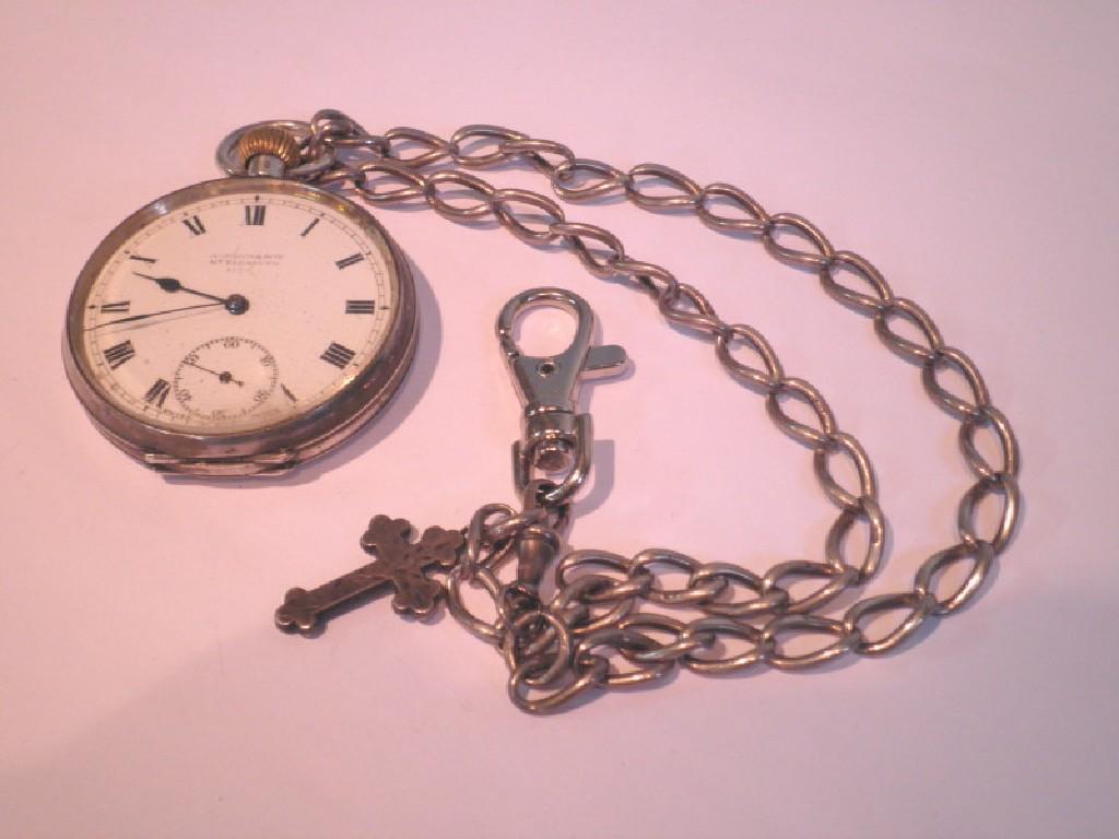 Appraisal: An engine turned continental silver pocket watch and chain with