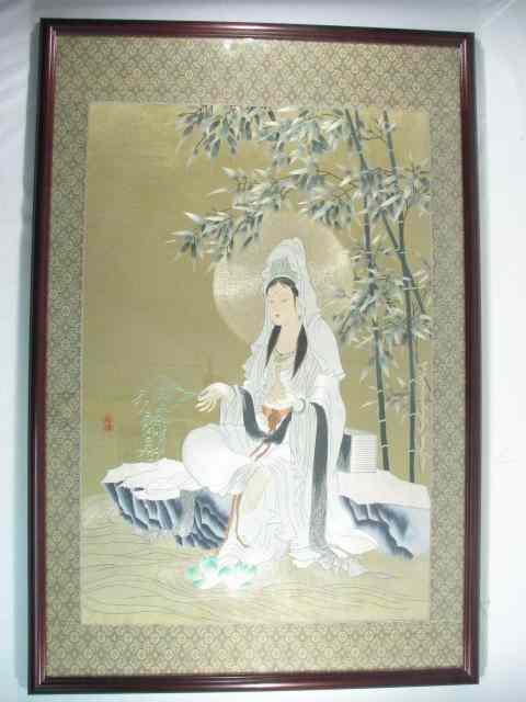 Appraisal: Contemporary Chinese silk embroidery depicting a sitting woman Signed lower