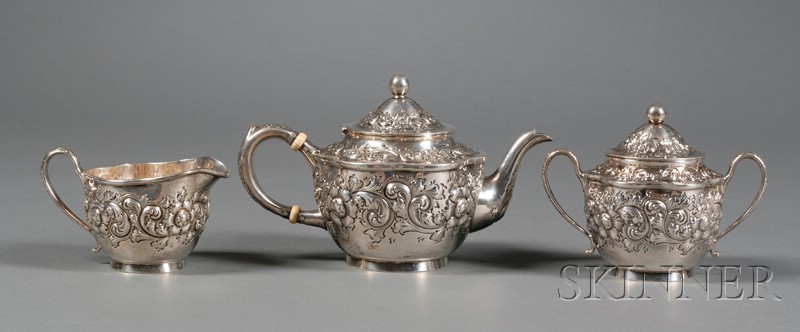 Appraisal: Three Piece J H Johnston Co Sterling Repousse Tete-a-Tete Tea